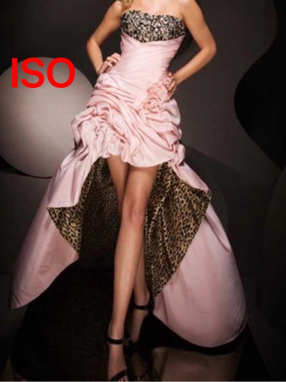Tony Bowls Pink Strapless High-Low Prom Dress with Leopard Lining